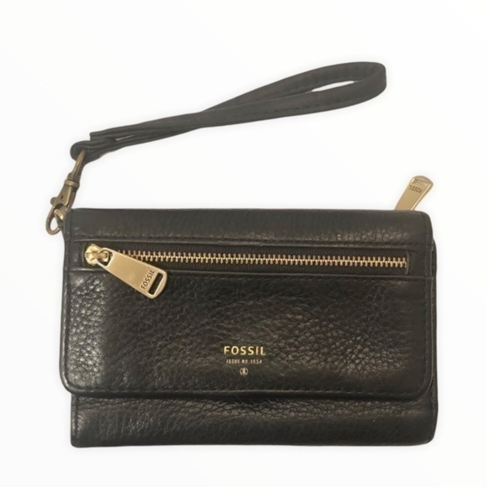 Fossil black wristlet wallet mini clutch